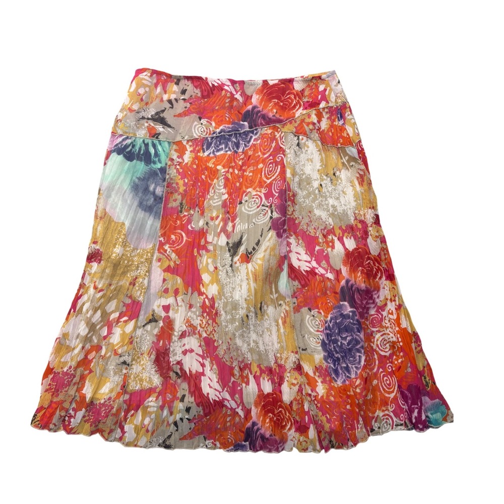 Tribal Floral‎ Size 6 Pleated Skirt Colorful Print Multicolored Knee Length